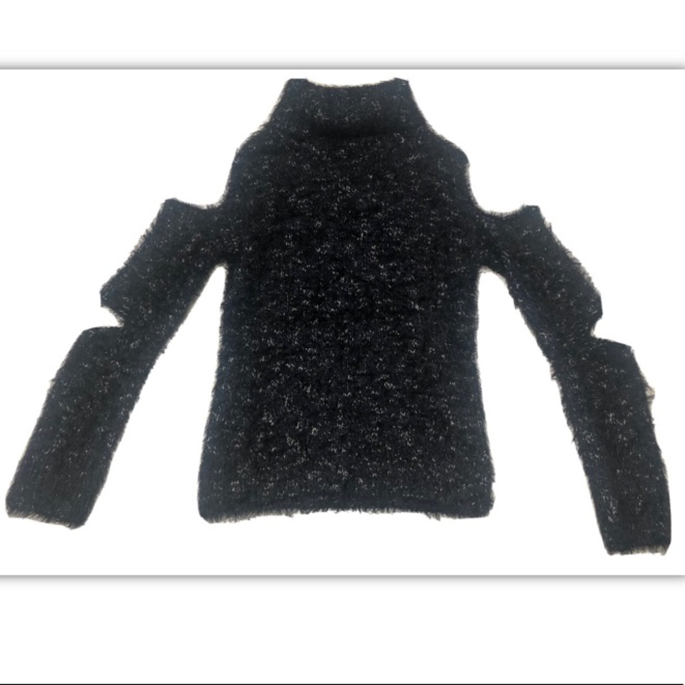 Jonathan Simkhai Womens Cold Shoulder Cut Out Fuzzy Turtleneck Sweater, size XS